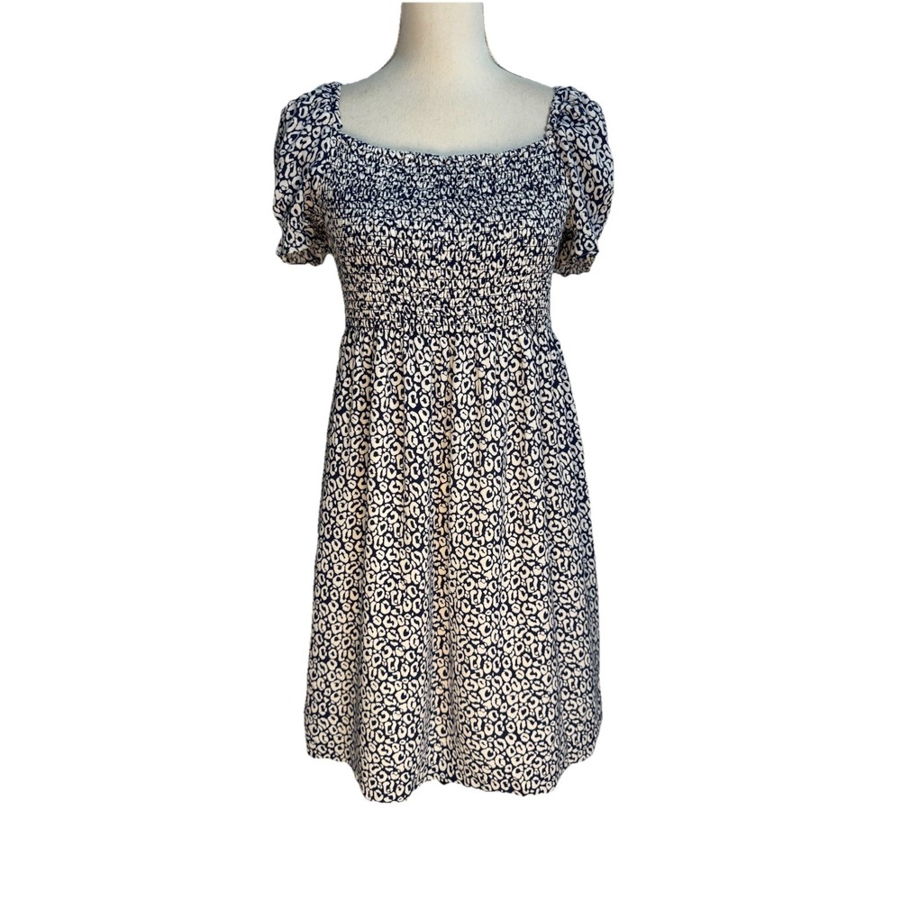 STS Sail To Sable Size Medium Smocked Blue White Dress Print NWOT
